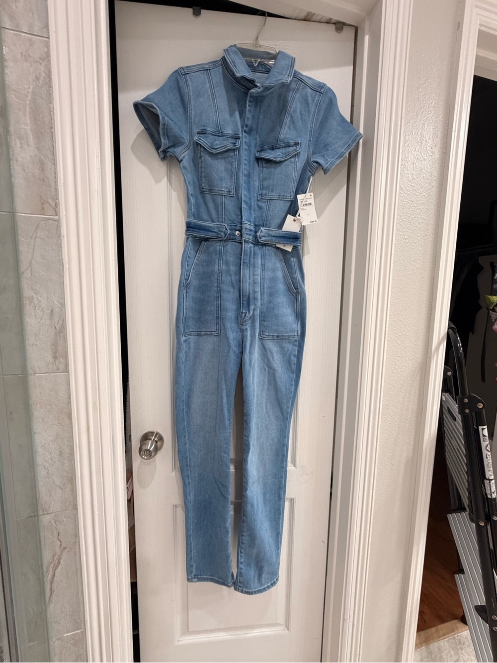 Good American Light Wash Denim Jumpsuit